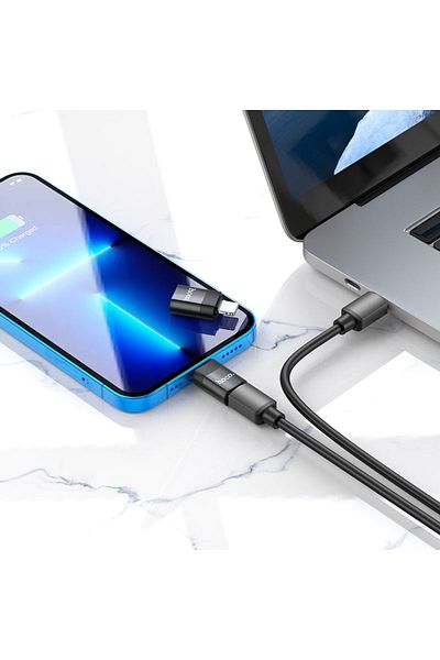 REDz Accessories Adaptor mini Hoco UA17, de la tip C la Lightning, compatibil cu iPhone, transfer de date și încărcare, negru
