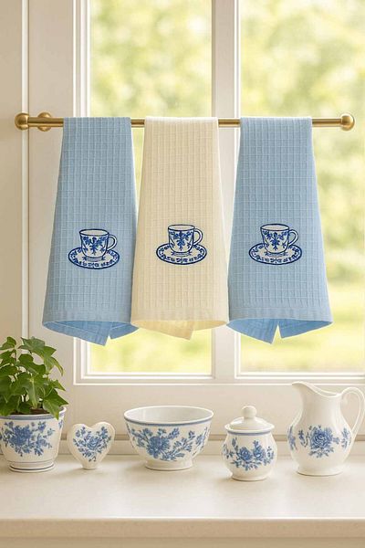 Pilloveland Drying Cloth - Embroidered Kitchen Towel - 40 X 60 cm - Cup