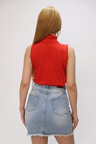 ALCHON Dik Balıkçı Yaka Boğazlı Sıfır Kol Düz Örgü Tek Renk Esnek Yazlık Basic Şık Triko Badi Atlet