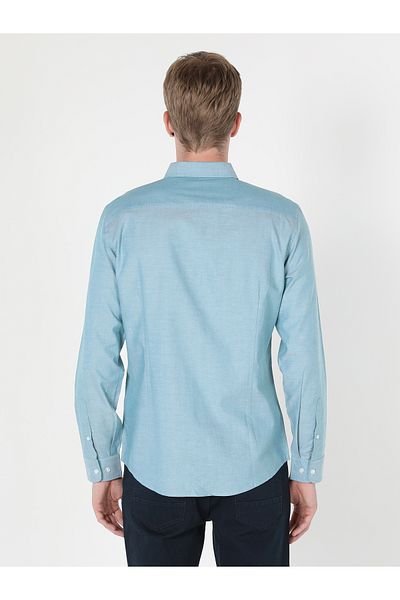 Colin's Slim Fit πουκάμισο με λαιμόκοψη Απλό ανδρικό πράσινο μακρυμάνικο πουκάμισο