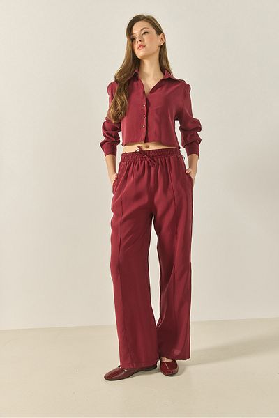 Bianco Lucci Cămașă de damă cu decolteu în V cu pantaloni largi Costum modal de jos-larg 60409 60283255