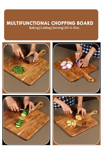 Generic Premium Acacia Wood Chopping Board - 30.5x41x1.8cm - Rectangular with 4" Handle
