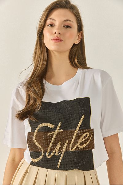 Bianco Lucci Γυναικείο T-Shirt με γραφικό σχέδιο και χαλαρή εφαρμογή από βαμβάκι 1610 60283282