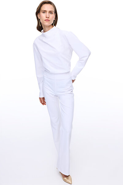 Perspective Animas Slim Fit Короткий виріз Низькі рукави Напівстійкий комір Біла блузка