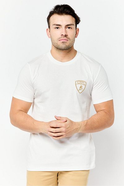 Lamborghini Men Crew Neck Short Sleeves Embroidered Logo T-shirt, White