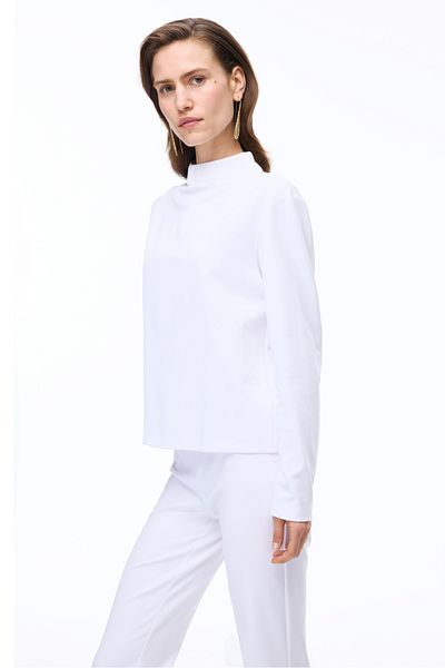 Perspective Animas Slim Fit Short Length Low Sleeve Half Stand Collar White Blouse