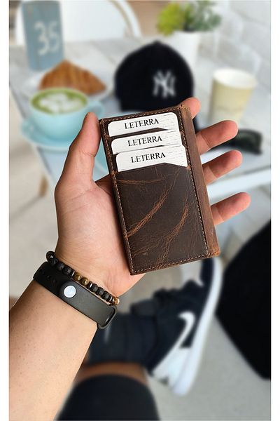 AKING Genuine Leather Crazy Tan Vertical Card Holder+Wallet