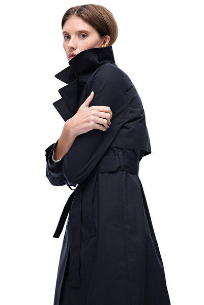 Perspective Talisman Rahat Kalıp Takma Kol Erkek Yaka Siyah Trençkot