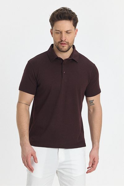 Frappoli Ανδρικό μπλουζάκι πόλο γιακά Jaguar - Claret Red, Μείγμα βαμβακιού, Λύκρα χωρίς τριβή, Λεπτομέρεια με σχισμή, Slim Fit