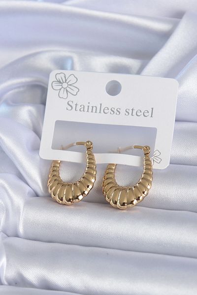 Skygo 316L Steel Gold Color Embroidered Hoop Model Women's Earrings - Tj-Bkp7890