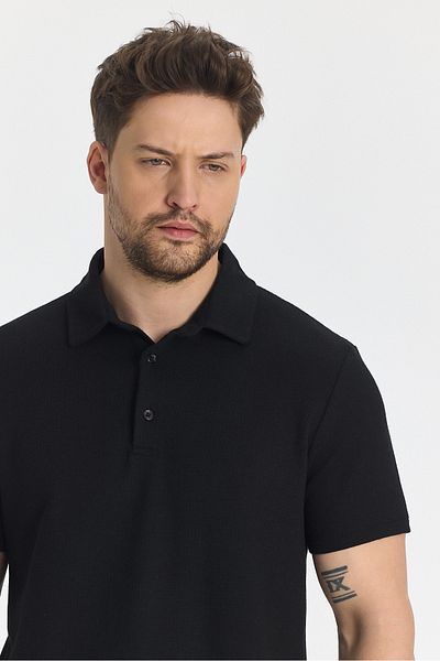 Frappoli Ανδρικό μπλουζάκι με λαιμόκοψη Jaguar - Μαύρο, Slim Fit, Lycra και σχισμές