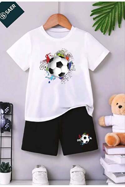 SAER Printed Crew Neck Boys' and Girls' Set Cotton T-Shirts and Shorts, Summe...