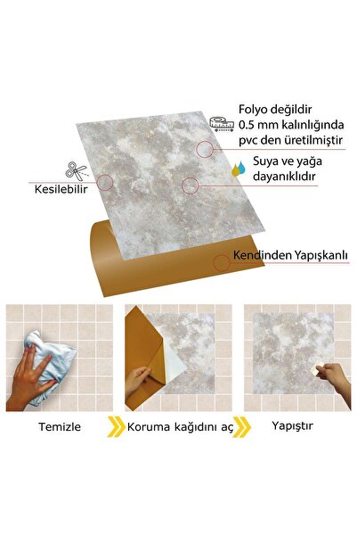 TİNK Kendinden Yapışkanlı Gri Mermer Desenli Pvc Karo 30x30 Cm (33 Adet) 3m2