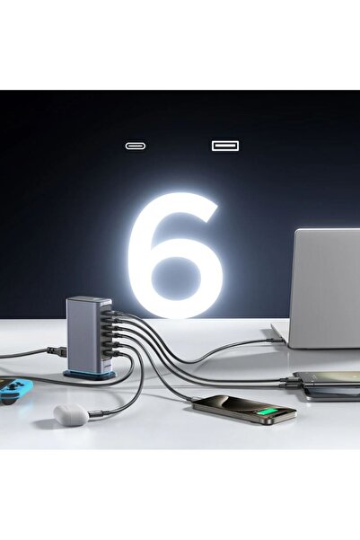 REDz Accessories Σταθμός φόρτισης JR-TCM02 Joyroom, 6 θύρες, 65W, προσαρμογέας + καλώδιο EU 1,5m για πρίζα, μαύρο