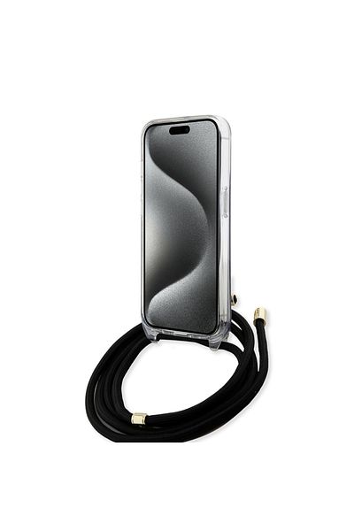 Guess Case for IPhone 15 Pro Case with Cord, Crossbody Cord 4G Print, Guess - Black