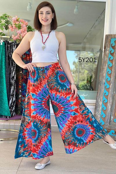 İnce Topuk Patterned Viscose Wide Leg Trousers 5Y201