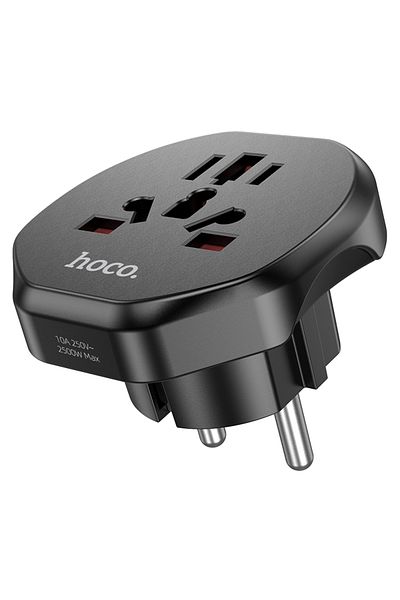 REDz Accessories Convertor Hoco AC6 pentru rețea UE, multi-conector EU/UK/US/AUS, negru