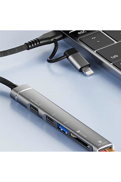 REDz Accessories Καλώδιο Hub OTG-019E, 5 θύρες, βύσμα Type-C και Lightning, υποστηρίζει γρήγορη μεταφορά, μαύρο