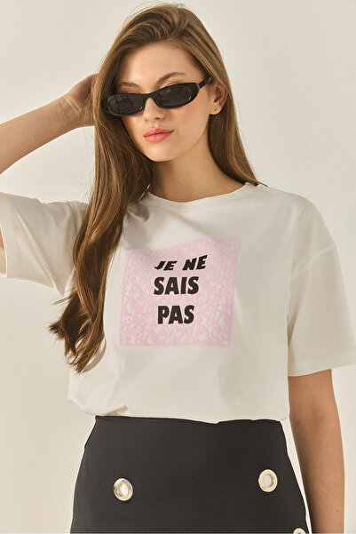 Bianco Lucci Women's Crew Neck Short Sleeve Printed Cotton Loose T-Shirt 5447 60283289