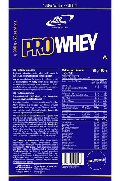 Pro Nutrition Whey protein concentrate without flavor and sweeteners, Pro Whey Natur 900g