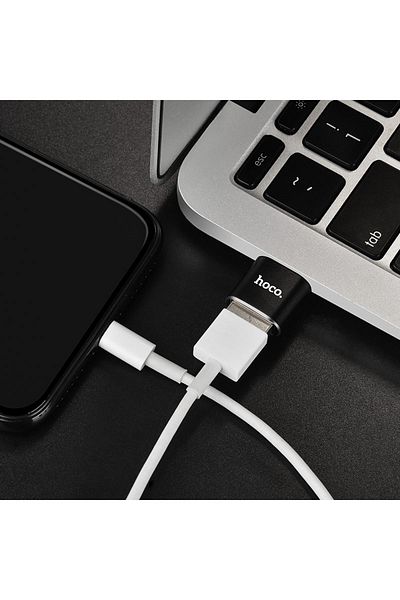 REDz Accessories USB to Type-C Adapter, Hoco UA5, OTG Technology, Supports 2.4A Data Transfer, Universal, Black
