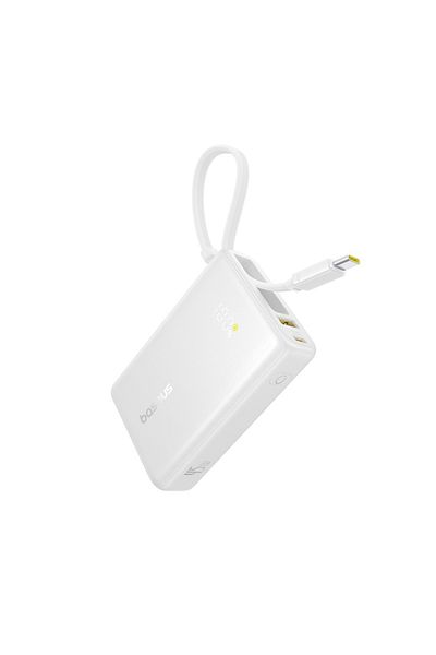 Baseus PicoGo 10000mAh Power Bank 45W Fast Charge Built-in USB-C Cable, Type-C & 22.5W USB-A - White