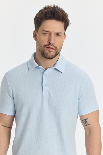 Frappoli Ανδρικό μπλουζάκι Jaguar IceBlue βαμβακερό μεικτό ύφασμα Lycra με λεπτομέρεια SlimFit Polo γιακά