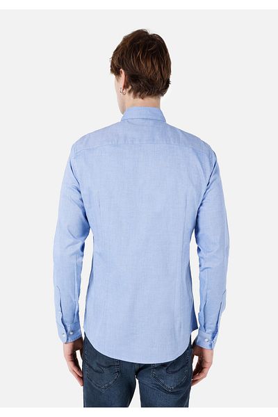 Colin's Slim Fit πουκάμισο με λαιμόκοψη μονόχρωμο ανδρικό μπλε μακρυμάνικο πουκάμισο