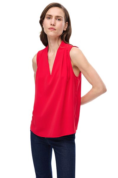 Perspective Farewell Regular Fit Zero Sleeve V-Neck Red Color Women's Blouse