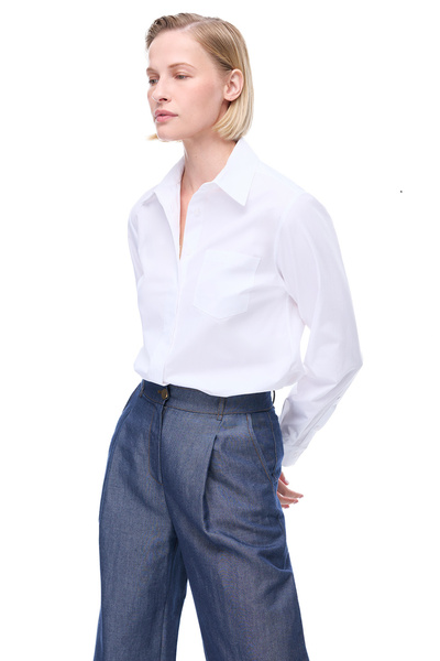 Perspective Amelias Regular Fit Стандартна довжина Сорочка з низькими рукавами Комір Біла сорочка