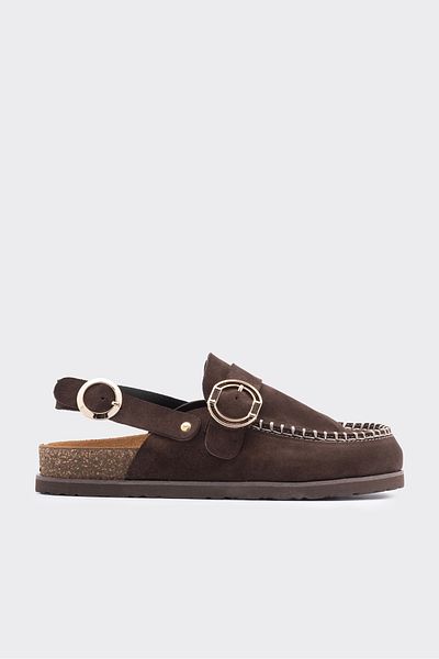 SHOEMARK Galli Brown Suede Strappy Closed Toe Women's Sandals