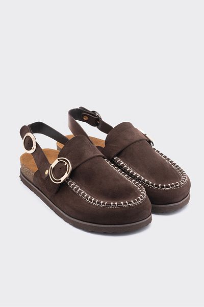 SHOEMARK Galli Brown Suede Strappy Closed Toe Women's Sandals