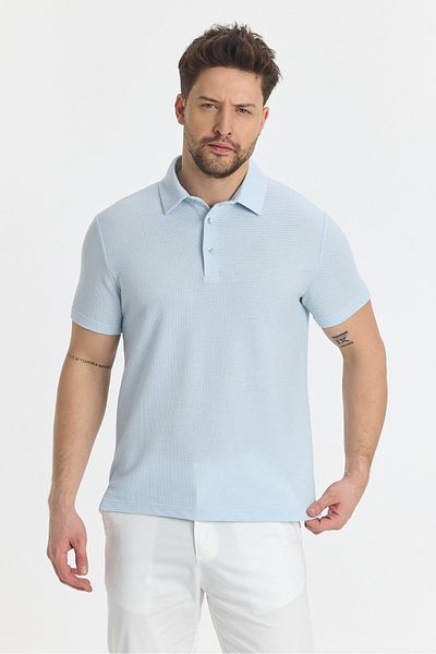 Frappoli Ανδρικό μπλουζάκι Jaguar IceBlue βαμβακερό μεικτό ύφασμα Lycra με λεπτομέρεια SlimFit Polo γιακά