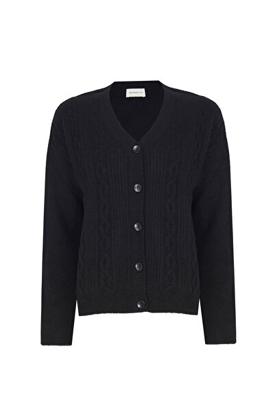 Perspective Siyah Triko Rahat Kalıp V-Yaka Triko Hırka