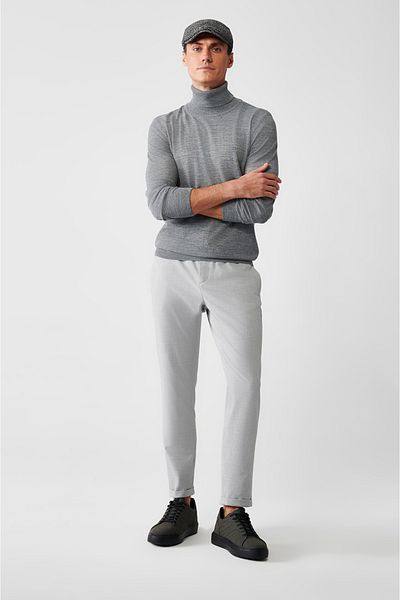 Avva Men's Gray Side Pocket Elastic Waist Double Leg Wafer Trousers B 003026