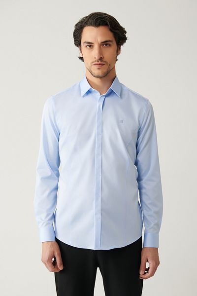 Avva Cămașă albastră pentru bărbați, 100% bumbac, cu guler clasic din satin B 002002