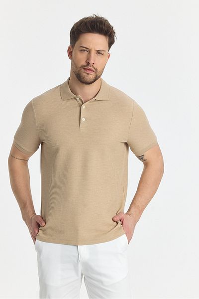 Frappoli Ανδρικό μπλουζάκι με γιακά πόλο Nikol - Camel, Lycra Cotton, Melange Effect, Slim Fit, Πέτο χωρίς μπούκλες