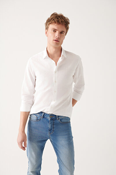Avva Men's White 100% Cotton Textured Shirt A31Y2061