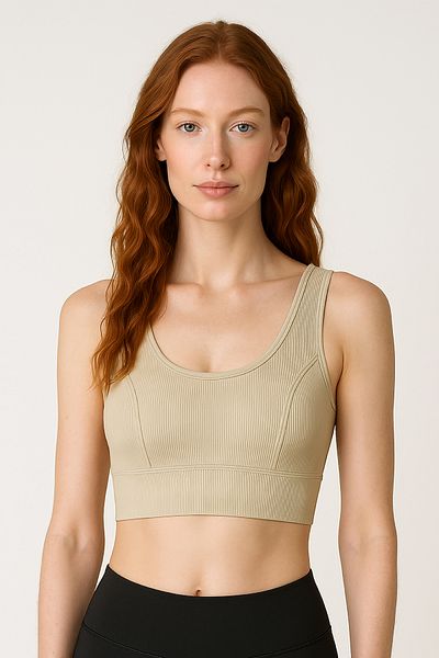 HNX Thick Strap Recovery Ripped Sports Bustier |   Sand