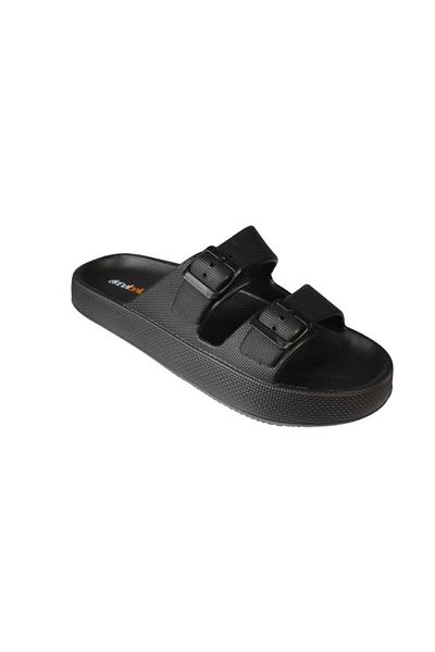 Akınal Bella Akinbella Men's Black Gray Size 46-47 Double Tape Buckle Rubber Sole Sea Pool Garden Slippers