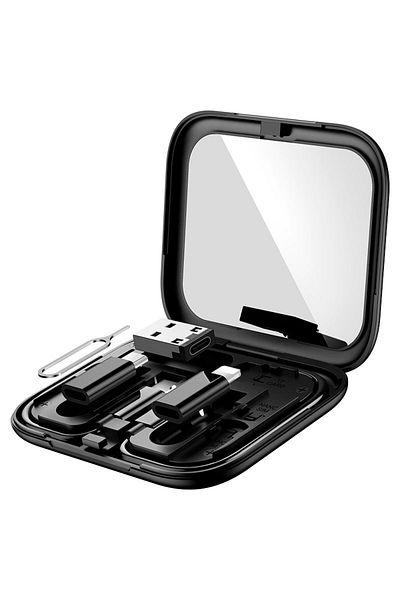 REDz Accessories Set adaptor multiplu Hoco U114, suport telefon, cablu încărcare, cutie depozitare, negru