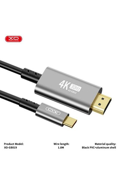 REDz Accessories Audio/Video Cable, XO-GB019, Type-C to HDMI, Full HD 4K, 1.8M, Silicone, Black