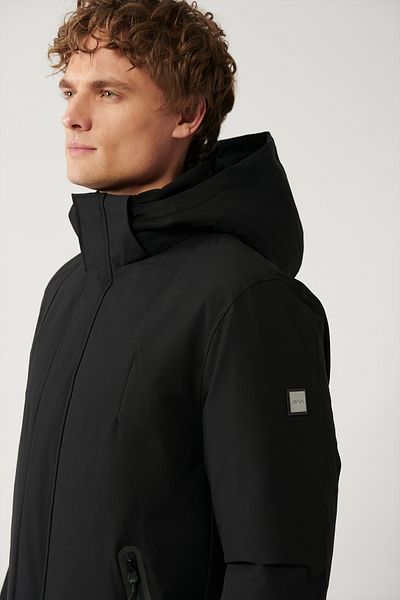 Avva Men's Black Coat Goose Down Water Repellent Windproof with Thermometer Detachable Hood Comfort Fit
