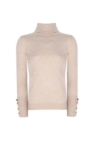 Perspective Knitwear Slim Fit Standard Size False Sleeve Turtleneck Ecru Sweater