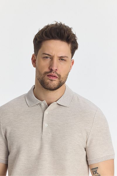 Frappoli Ανδρικό μπλουζάκι με γιακά πόλο Nikol - Mink, Lycra Cotton, Melange Effect, Slim Fit, Πέτο χωρίς μπούκλες