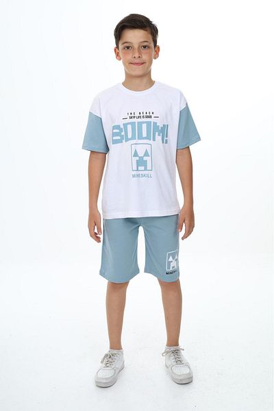 TRENDİMİZBİR Set de pantaloni scurți cu mânecă scurtă cu imprimeu Boom pentru băiat