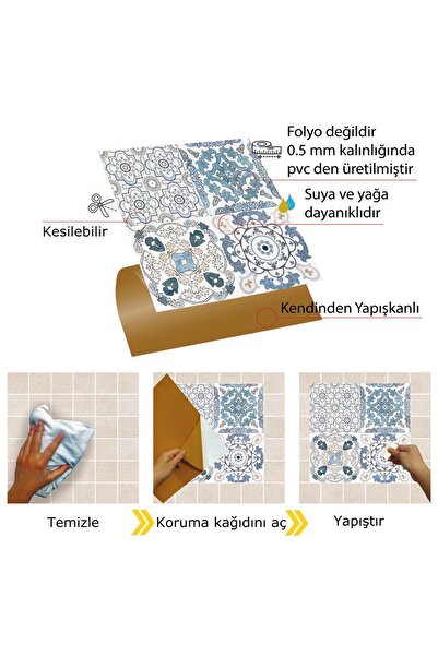TİNK Kendinden Yapışkanlı Mutfak Banyo Kaplama Retro 010 Desenli Pvc Karo 30x30 Cm (33 Adet) 3m2
