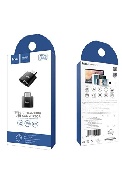 REDz Accessories Προσαρμογέας USB σε Type-C, Hoco UA5, Τεχνολογία OTG, Υποστηρίζει μεταφορά δεδομένων 2.4A, Παγκόσμιος, Μαύρος