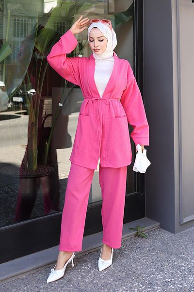 MİSSKAYLE Pocket Detailed Kimono Set Fuchsia