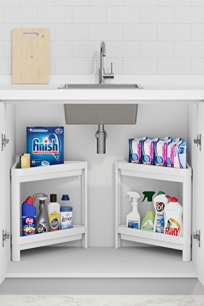 HOMENIVA 2 Adet Banyo Mutfak Köşe Raf Ünitesi 2 Katlı Köşe Düzenleyici Beyaz